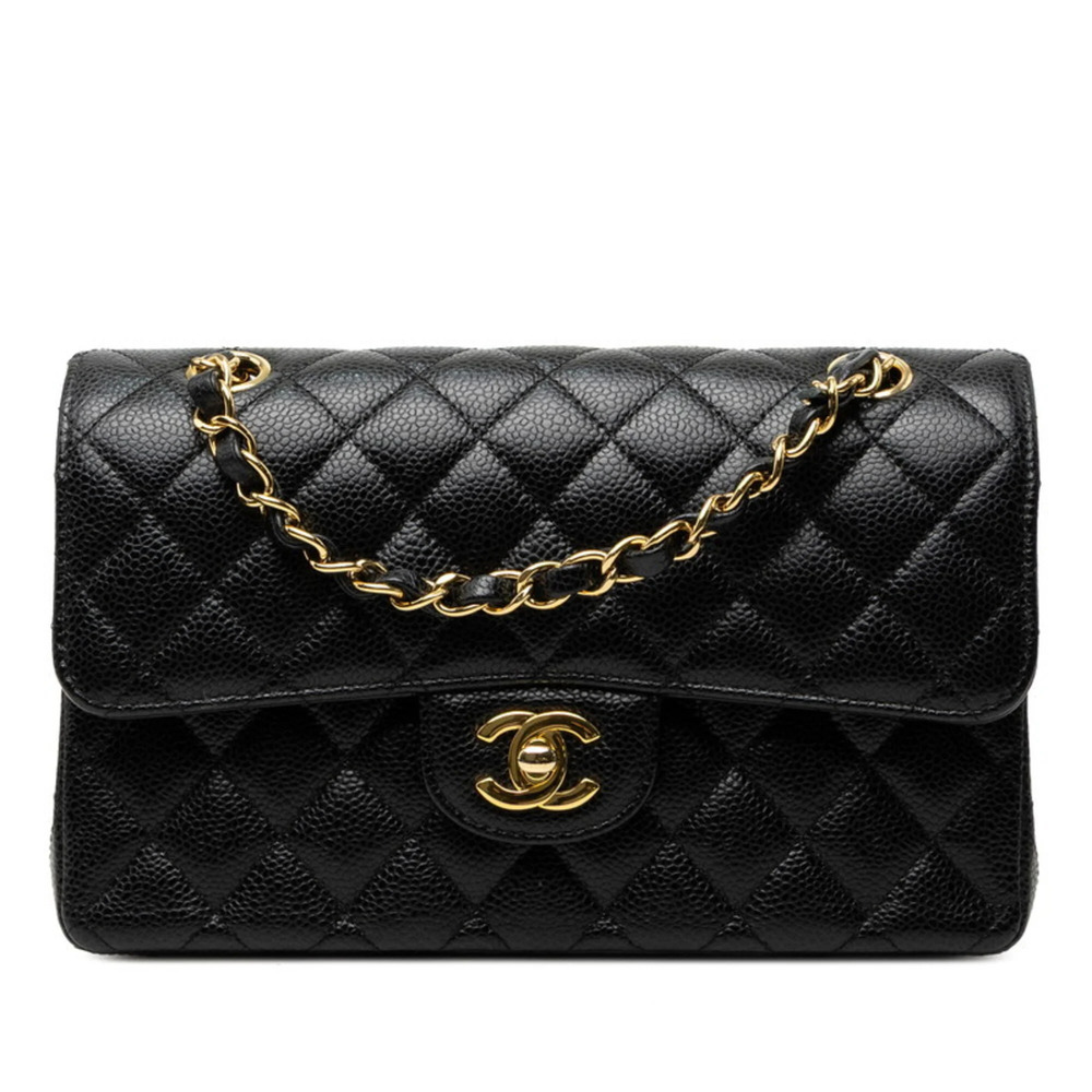Chanel Matelassé 23 Coco Mark Double Flap Chain Shoulder Bag, Black with Gold...